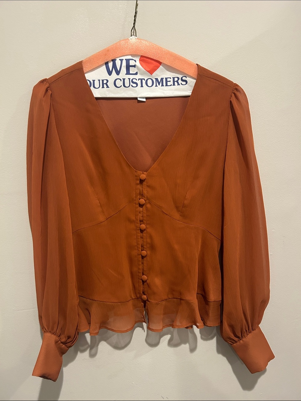 Nine West Rust Orange V-Neck Button-Front Blouse